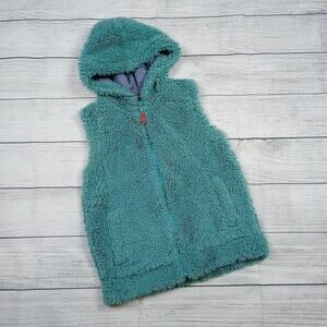 9/10 Mini Boden Teal Hooded Furry Vest